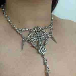 Gothic Punk Thorn Cross Pendant Necklace