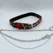 Vintage Red plaid and Star Necklace Choker With Chain Goth Collar