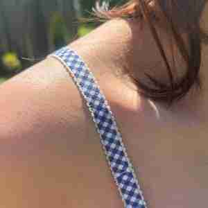 Sexy Beauty Lace Checkered Bra Strap With Elastic Shoulder Strap (Blue)
