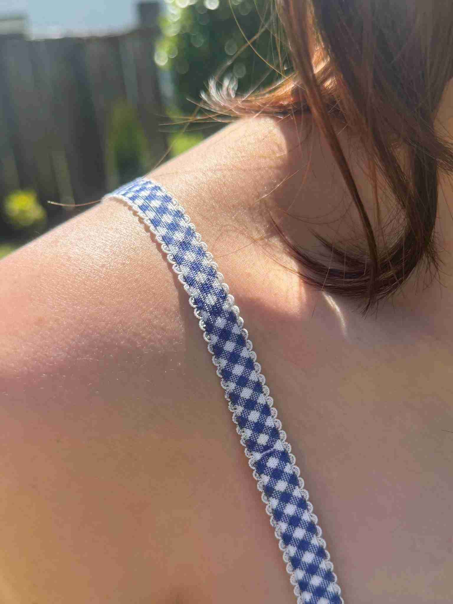 Sexy Beauty Lace Checkered Bra Strap With Elastic Shoulder Strap (Blue)