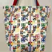 Aeroplane Chess Design - Handmade HK Style Tote Bag With Zipper & Inner Pocket