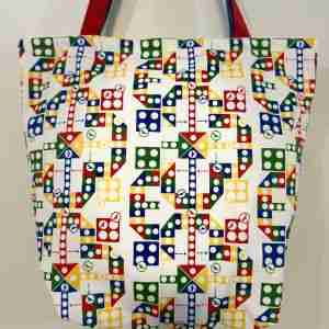Aeroplane Chess Design - Handmade HK Style Tote Bag With Zipper & Inner Pocket