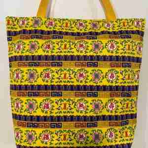 Boundless Longevity Yellow - Handmade HK Style Tote Bag with Zipper & Inner Pocket
