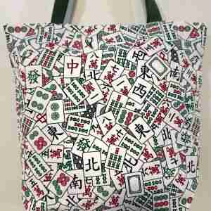Mah Jong Pattern - Handmade HK Style Tote Bag with Zipper & Inner Pocket