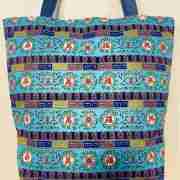 Boundless Longevity Blue - Handmade HK Style Tote Bag with Zipper & Inner Pocket