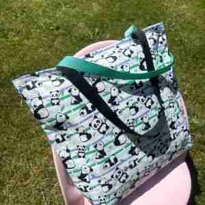 Panda Pattern - Handmade Tote Bag With Zipper & Inner Pocket