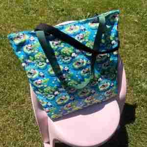 Panda Pattern - Handmade Tote Bag With Zipper & Inner Pocket