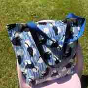 Cute Cat Print with Blue Strap - Handmade Tote Bag With Zipper & Inner Pocket