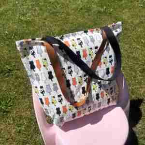 Cute Cat Print with Brown Strap - Handmade Tote Bag With Zipper & Inner Pocket