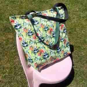 Panda Pattern - Handmade Tote Bag With Zipper & Inner Pocket