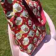 Maneki Neko Cat - Handmade Tote Bag With Zipper & Inner Pocket