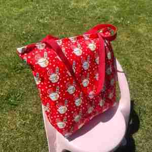 Maneki Neko Cat - Handmade Tote Bag With Zipper & Inner Pocket
