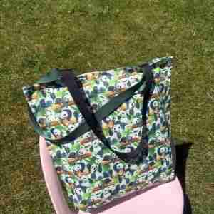 Panda Pattern - Handmade Tote Bag With Zipper & Inner Pocket