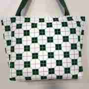 Vintage Green Tiles - Handmade HK Style Tote Bag with Zipper & Inner Pocket