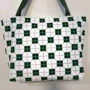Vintage Green Tiles - Handmade HK Style Tote Bag with Zipper & Inner Pocket