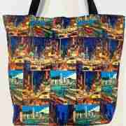 Night View & Transportation - Handmade HK Style Tote Bag With Zipper & Inner Pocket