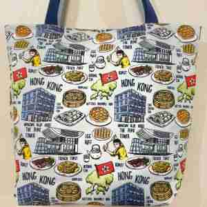 Snacks & Buildings - Handmade HK Style Tote Bag With Zipper & Inner Pocket