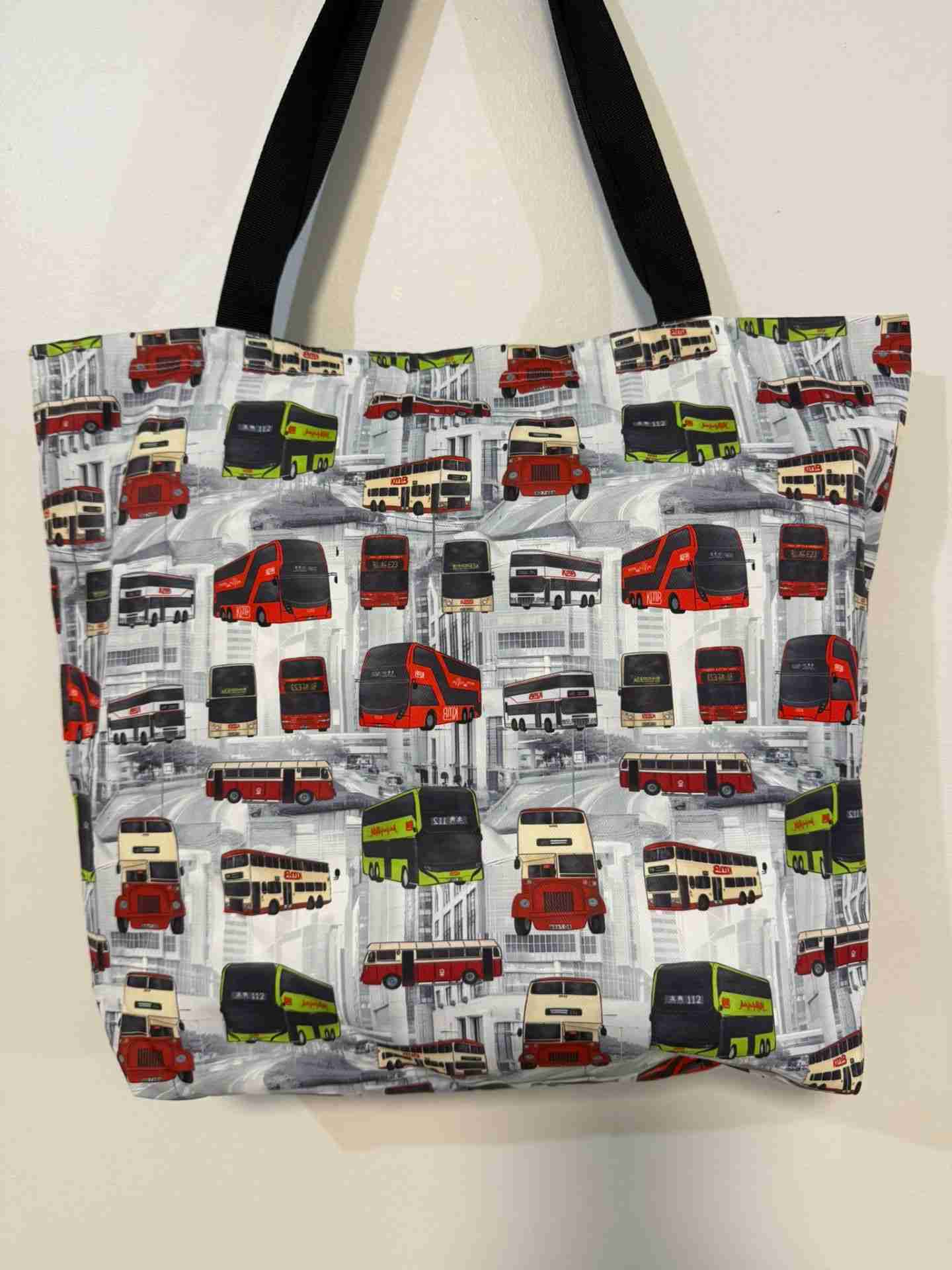 Double-Decker Bus - Handmade HK Style Tote Bag With Zipper & Inner Pocket