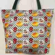 Tea Café with Green Strap - Handmade HK Style Tote Bag With Zipper & Inner Pocket