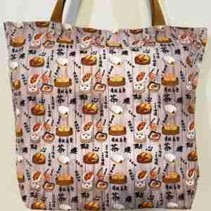 Dim Sum Design - Handmade HK Style Tote Bag With Zipper & Inner Pocket