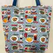Tea Café Scene with Blue Strap - Handmade Tote Bag With Zipper & Inner Pocket