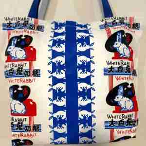 Big Rabbit Candy Large Pattern - Handmade HK Style Tote Bag with Zipper & Inner Pocket