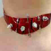 Burgundy Snake-Pattern Leather Choker with Studs