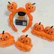 Halloween Pumpkin 3-Piece Set – Spa Headband and Wristband Set