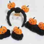 Halloween Pumpkin 3-Piece Set – Spa Headband and Wristband Set